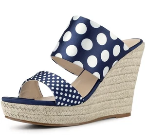 Espadrillas donna blu navy a pois nuove con scatola Allegra K zeppe slide taglia 9 - Foto 1 di 11