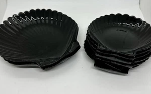 Lot Of 8 Arcoroc France Coquillage Black Glass Shell 2 -8” Plates, 6-5.5” Plates - Picture 1 of 8