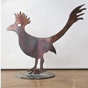 Handmade Metal Roadrunner Sculpture Folk Art Torch Cut Patina Signed 7"x8" - Picture 1 of 6