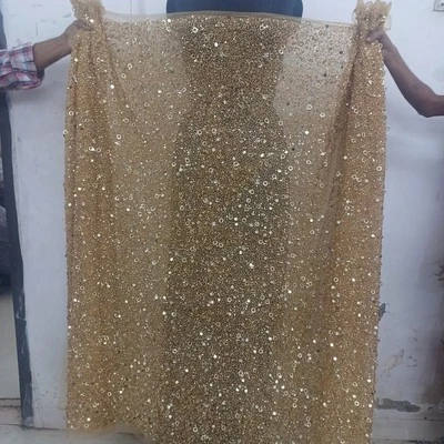 Tela de lentejuelas con cuentas a mano para vestido de graduación, vestido de novia, vestido de fiesta Foto 1 de 4