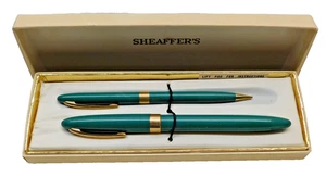 Vtg Sheaffer's Green Snorkel Dip Fountain Pen & Pencil Set with 14K Gold Nib - Picture 1 of 16