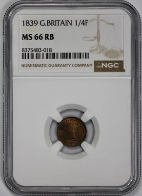 1839 Great Britain 1/4 Farthing NGC MS 66 RB Red Brown Top Pop - Image 1 of 4