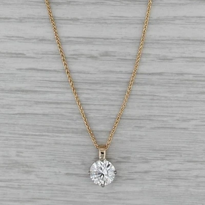 New 2.18ct Round Diamond Pendant Necklace 14k Gold 20" Wheat Chain GIA - Image 1 of 4