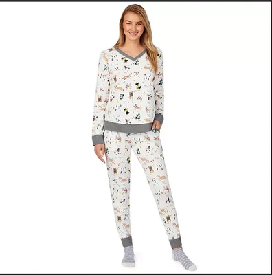Cuddl Duds Women XXL White Puppy Dogs Minky Fleece Lounge Pajama Set NWT - Image 1 of 4