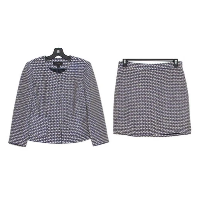J Crew Blazer Skirt Set Tweed Silk Quiet Luxury Old Money Corporate Blue 10 Flaw - Image 1 of 4
