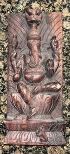 Vintage Holz Handarbeit Gott GANESHA Relief / Wandbehang - Bild 1 von 4