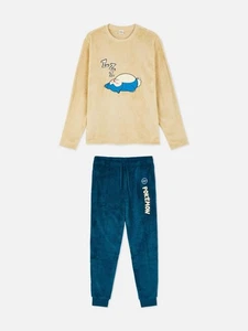 Pokemon Snorlax Fleece Pyjamas Mens Pjs Teal Beige - Picture 1 of 4