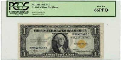 FR.2306 $1 1935A N. Africa Silver Certificate Gem New 66 PPQ PCGS 950750-8 - Image 1 of 3
