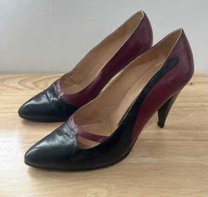 Black & Burgundy Maud Frizon Leather Pumps Heels Size 7.5 Used - Picture 1 of 7