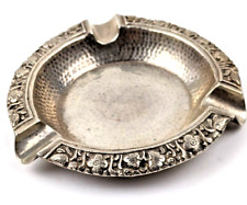 Vintage Yogya 800 Silver Repousse Lotus Design Hand Hammered Ash Tray Signed