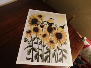 Yellow Finch on Sunflowers Kaley Alie Art Print Colorado Artist - Picture 1 of 5