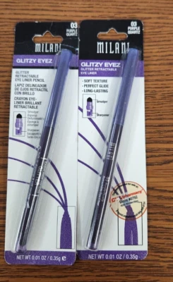 2 PCS NIP MILANI RETRACTABLE GLITTER EYELINER PENCIL #03 PURPLE QUARTZ .01oz EA - Image 1 of 3