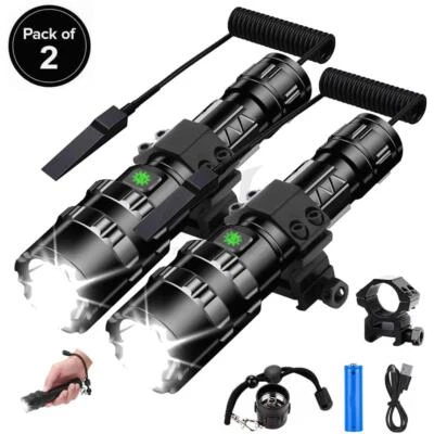 AUTOMATIONPRO 100000lm Tactical Gun Flashlight with Picatinny Rail Mount + Switch for Hunting