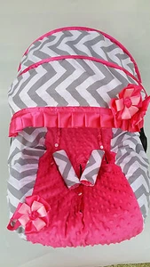 baby girl gray pink infant car seat cover canopy cover fit most infant car seat - Picture 1 of 2