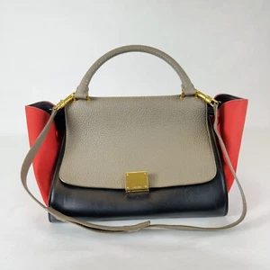 Celine Trapeze Grey Red Black Leather Small Top Handle Crossbody Bag - Picture 1 of 13