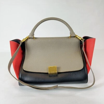 Celine Trapeze Grey Red Black Leather Small Top Handle Crossbody Bag - Image 1 of 4