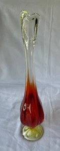 Vintage 1960er Wikinger 16" epische 6 Blütenblätter geschwungene Glasvase mit Fuß Amberina Persimmon - Bild 1 von 22
