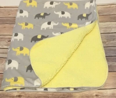 Just Born Elephant Baby Blanket Gray Yellow White Sherpa Security Lovey - Image 1 of 4