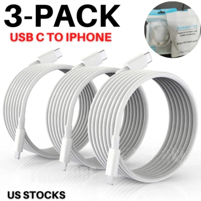 3 Pack 20W PD USB-C to iPhone Cable Fast Charger For iPhone 12 11 Pro Max Cord - Image 1 of 4