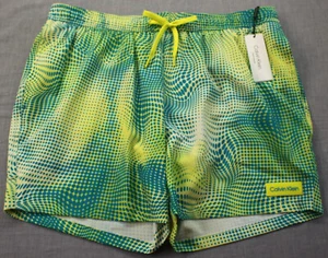Calvin Klein Mens Green Yellow Lined UPF 40+ Quick Dry Swim Shorts NWT XL 38-40 - Picture 1 of 4