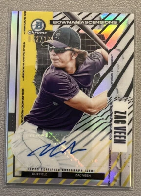 2021 Bowman Chrome Zac Veen Bowman Ascensions Auto Refractor /121 Rockies - Image 1 of 2