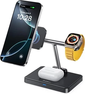 NEW In Box Foldable Magnetic 3 In 1 Wireless Charger Station For IPhone Samsung - Picture 1 of 7