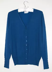 Maglione cardigan donna Cielo blu scuro LS nuovo con etichetta con bottoni decorativi M - Foto 1 di 10