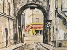 Beautiful lithograph Takanori Oguiss engraving signed Paris Japan Art France Rue