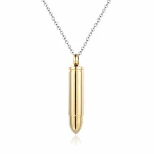 Collar colgante de cadena de recuerdo de urna conmemorativa de bala de acero inoxidable para hombre dorado - Imagen 1 de 4