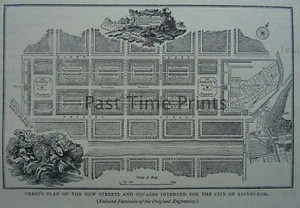 Edinburgh Karte & Craigs Plan NEUE STRASSE & QUADRATE Original viktorianischer Druck um 1881 - Bild 1 von 2