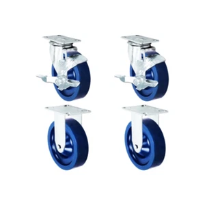 5" Solid Polyurethane Wheel | 2 Locking Swivel 2 Rigid | Caster Set of 4 - Picture 1 of 2