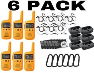 Motorola T380 Two Way Radio 6 PACK Walkie Takies 8 PTT Earpieces Drop-In Charger - Zdjęcie 1 z 7