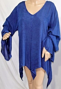Jennifer Lauren Women Plus Size 1x 2x 3x Indigo Blue Asym Tunic Top Blouse - Picture 1 of 15