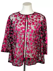 Giacca sovrapposta floreale Alex Evenings Donna S Petite nera trasparente con rosa caldo - Foto 1 di 8