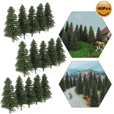 40pcs Model Pine Trees 6.5cm Deep Green Pines For TT Scale Model Railroad Layout - Image 1 of 4