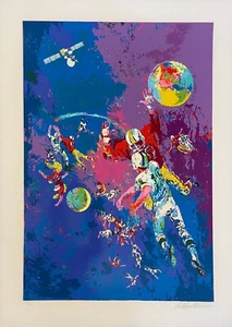 Serigrafía Firmada 1973 ""Fútbol Satélite"" Original Color a Mano LeRoy Neiman ""Fútbol Satélite - Imagen 1 de 3