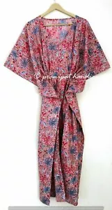 Indio Melocotón Largo Estampado Floral Algodón Hippie Maxi Mujer Pijama Caftán - Imagen 1 de 6