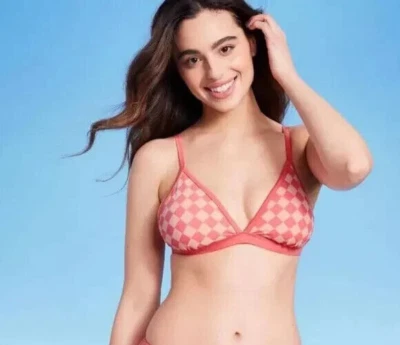 Bikini para mujer Kona Sol traje de baño triángulo top hipster - rosa a cuadros pequeño 4/6 Foto 1 de 3