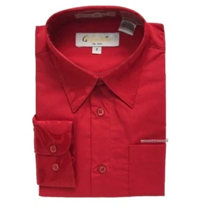 Gian Mario Boys Red Dress Shirt Long Sleeves Partial Satin Collar Cuffs Size 6 - Picture 1 of 4