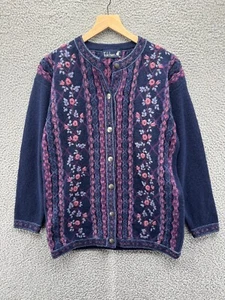 Vintage Tulchan Wool Floral Button Down Cardigan Sweater Womens Small Medium - Picture 1 of 10