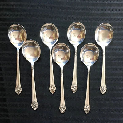 ONEIDA Plantation Cucharas Sopera Gumbo Cuenco Redondo Plateado - Lote de 7 De Colección Foto 1 de 4