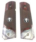 1911 Full Size Checkered Rosewood Grips Acrylic Pearl Bottom W/ Black Punisher