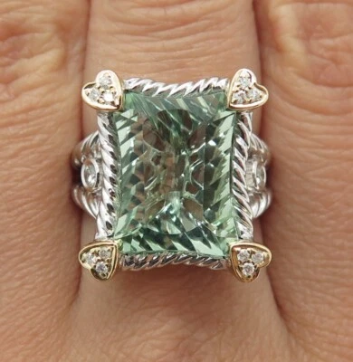 DANWAK 18K Gold Sterling 14 Diamond 0.20ct Green Amethyst 8.65ct Ring Size 7.25 - Image 1 of 4