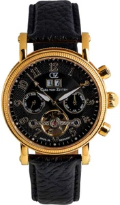 Carl von Zeyten CVZ0073GBKS Titisee II Automatik gold schwarz Leder Herren Uhr - Picture 1 of 6