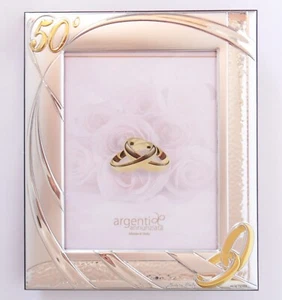 NOZZE D'ORO 50° ANNIVERSARIO DI MATRIMONIO PORTAFOTO ARGENTO 925 25x20 FOTO18x13 - Picture 1 of 7