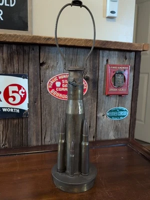 Vintage WWI WWII Artillery Casings Trench Art Table Lamp - Image 1 of 4