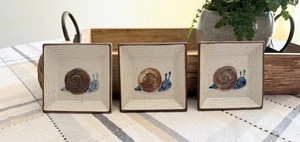 1970er Vintage 3er Set Japan Keramik Schale blau & braun Schnecke Schmuck Süßigkeiten 3,5" Quadrat - Bild 1 von 10