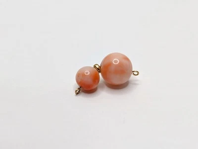 Vtg 14K Yellow Gold Pink Double Round Pink Coral Beads Charm / Pendant - 2.4g - Image 1 of 4
