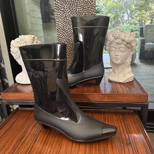 New Jeffery Campbell Size 6 Ladies Drench Cap Toe Boots Black Shiny Nordstrom - Picture 1 of 13