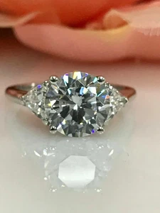 Drei Steine 3 kt runder Lab Created Diamant Ehering 14 K Weißgold über - Bild 1 von 4